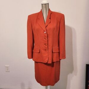 Jones New York Vintage Vibrant Coral Orange Skirt Suit Set